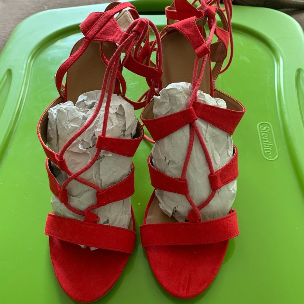 Red Mid Calf Lace up Sandal
